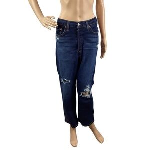 Levis Ribcage Straight Ankle Jeans Size 28 Blue Distressed